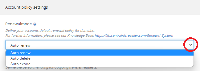 Renewalmode account setting