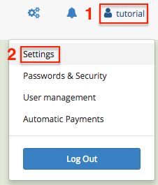 User menu > Settings